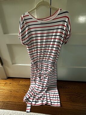 Banana Republic White Dress with Red & Navy Stripes